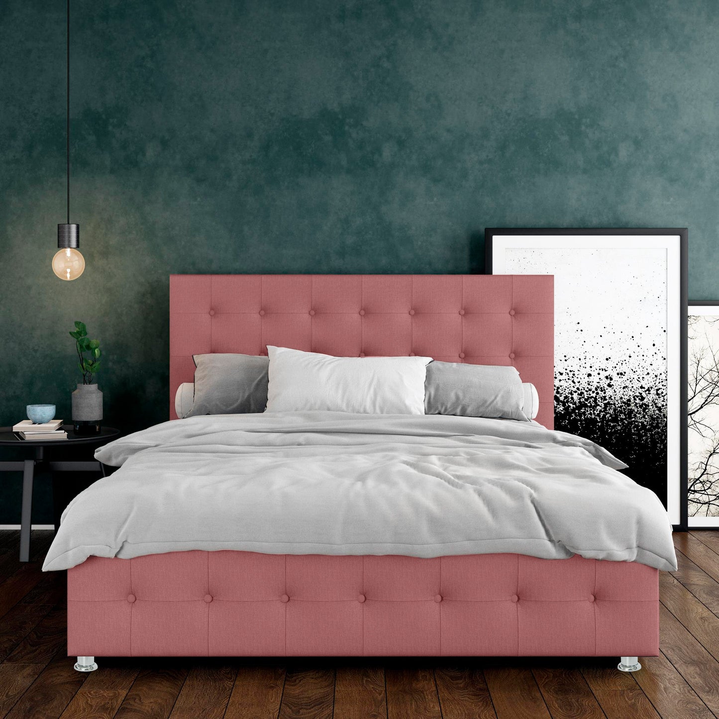 Base Cama con Espaldar + Colchon King Capital 200x200x150 salmon