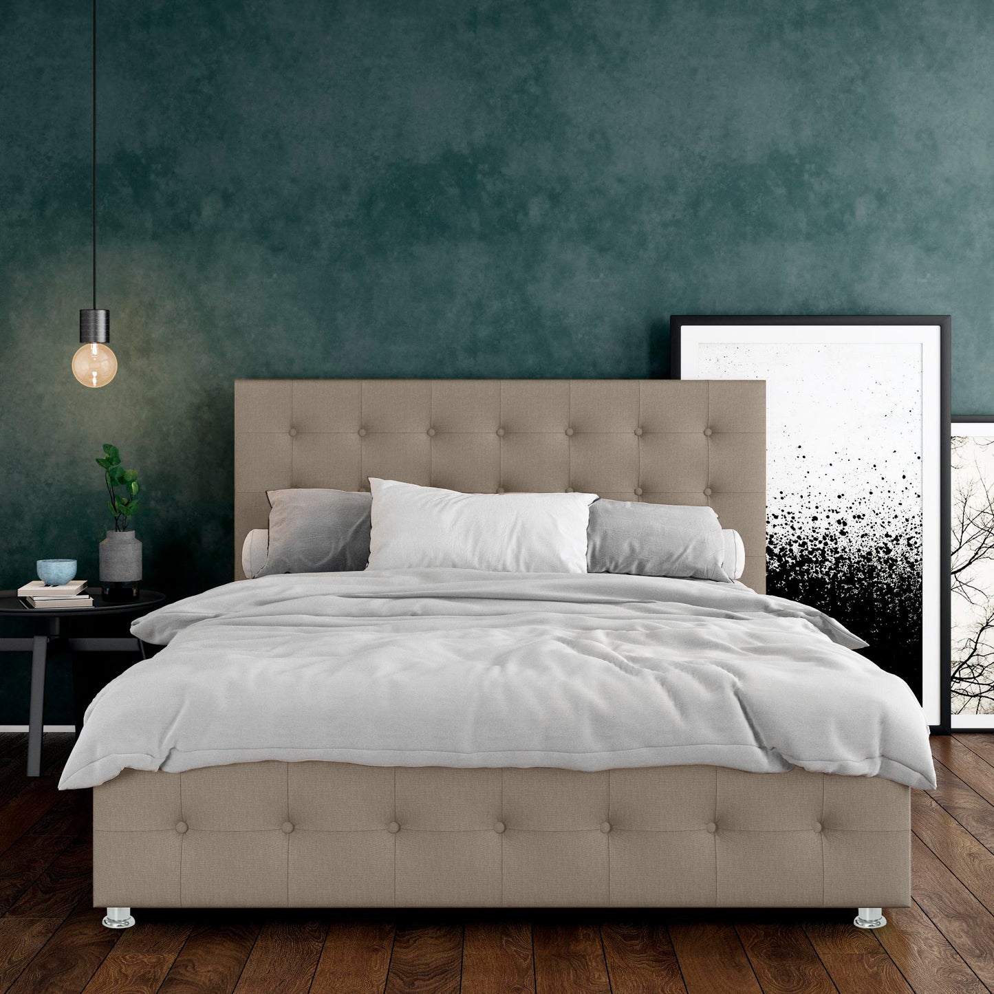 Base Cama con Espaldar + Colchon King Capital 200x200x150 taupe