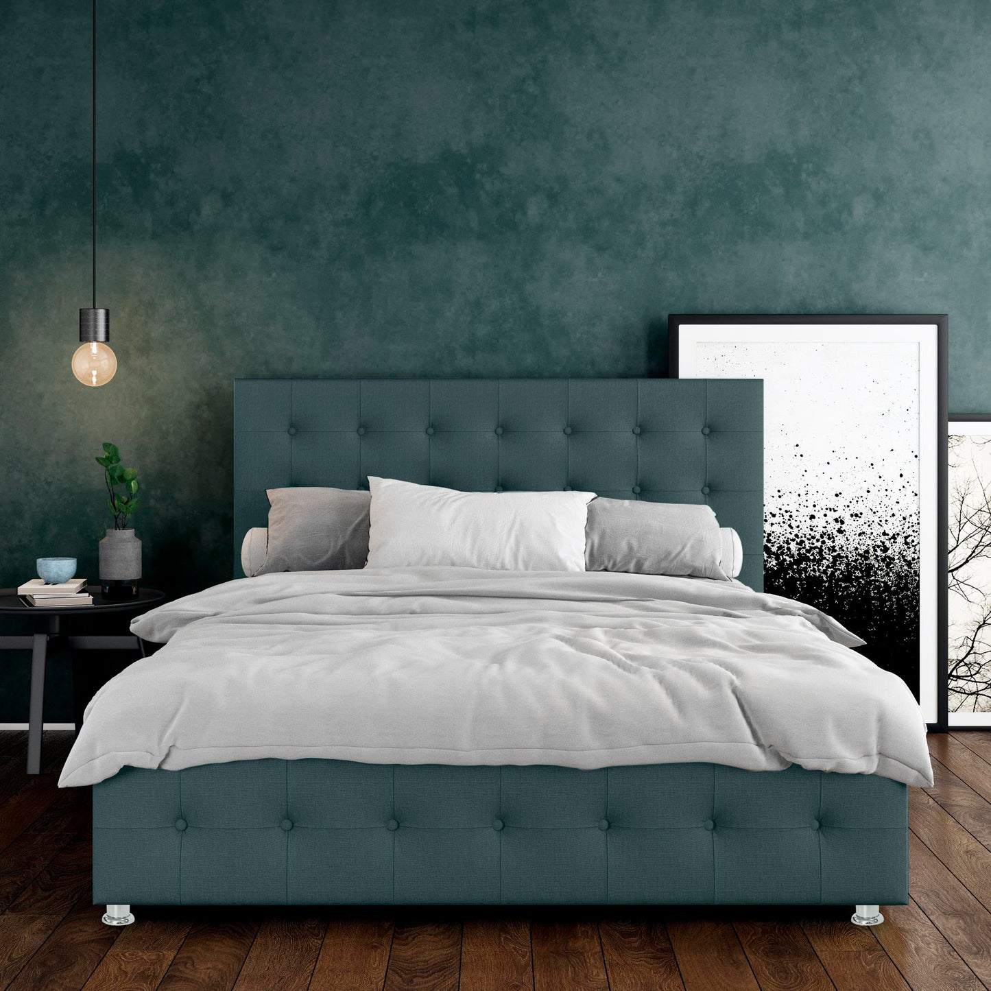 Base Cama con Espaldar + Colchon King Capital 200x200x150 verde