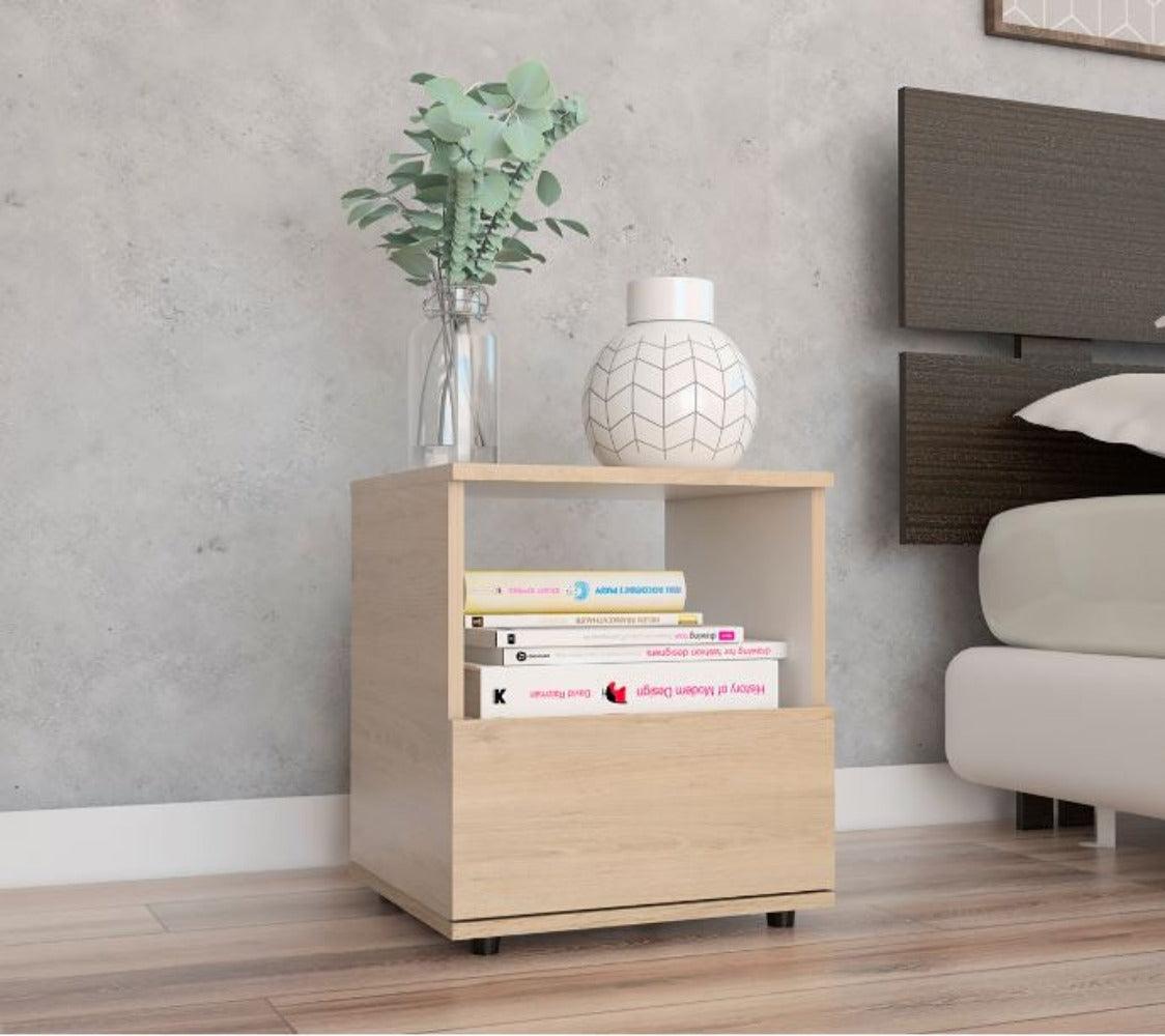 Mesa De Noche Ovelar Rovere + Blanco