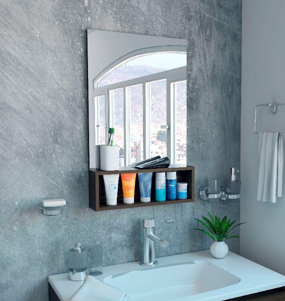 Espejo De Baño Aquiles, Moreno, Con Un Entrepaño