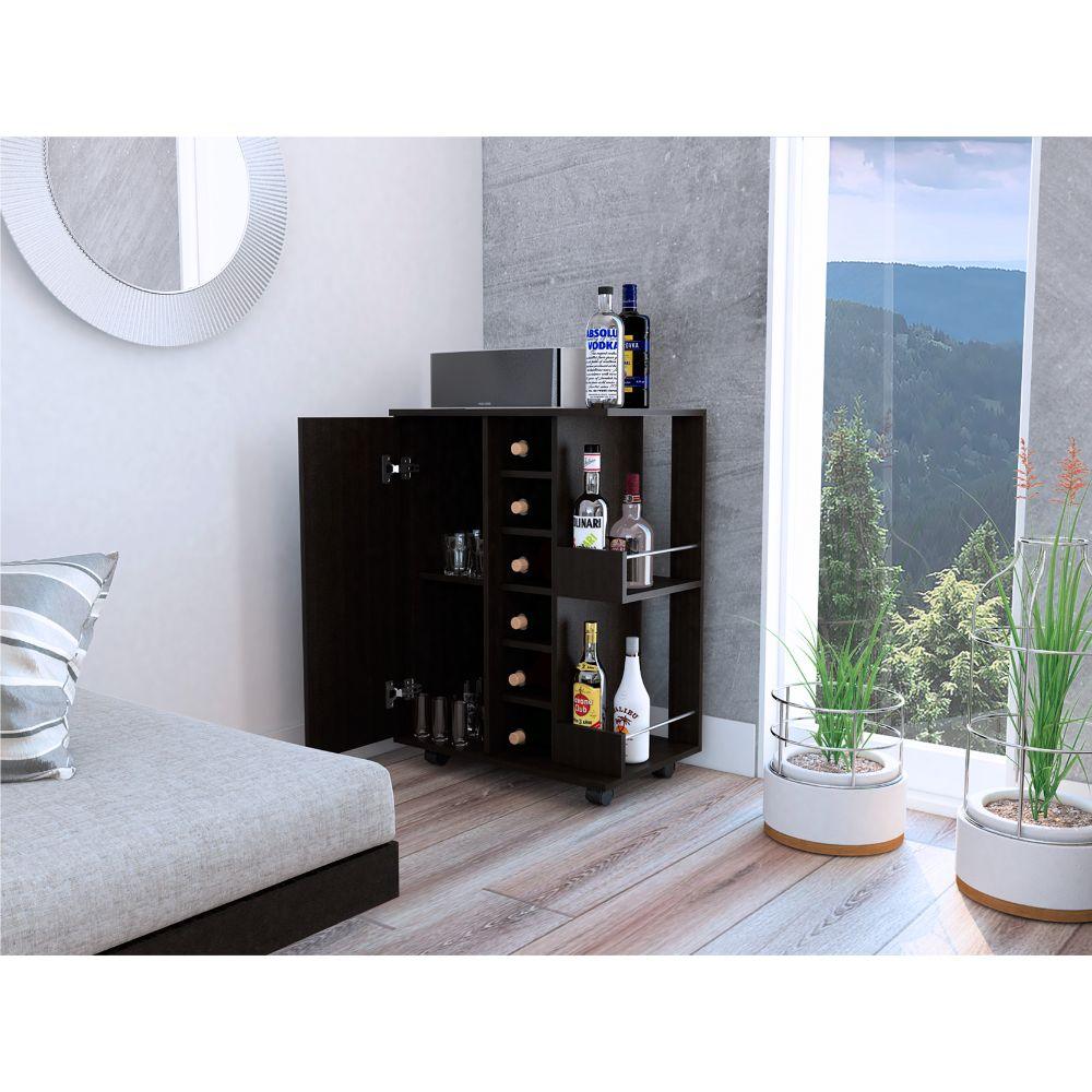 Bar Lunari Argus, Wengue, Con Espacio Para Botellas Y Porta Copas
