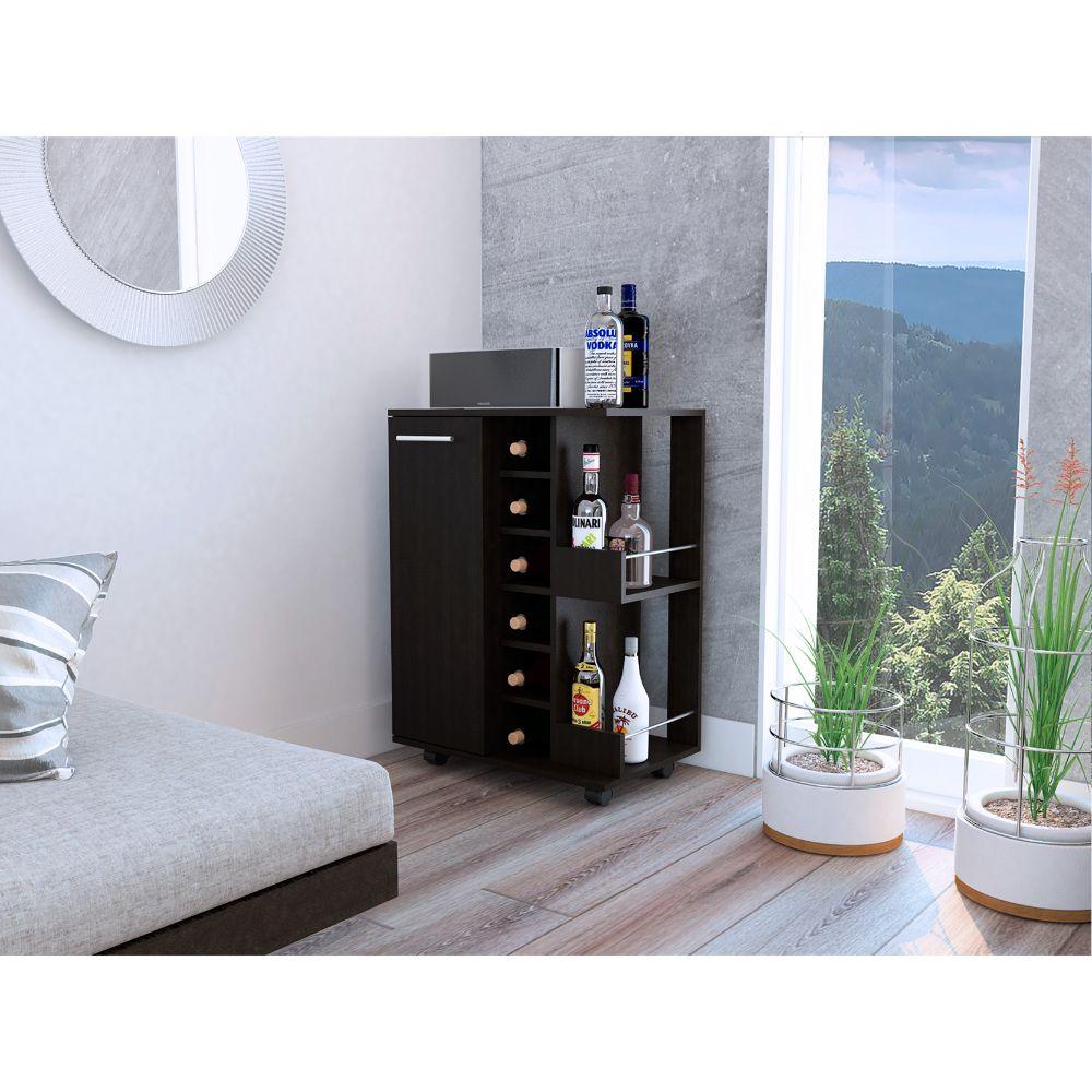 Bar Lunari Argus, Wengue, Con Espacio Para Botellas Y Porta Copas