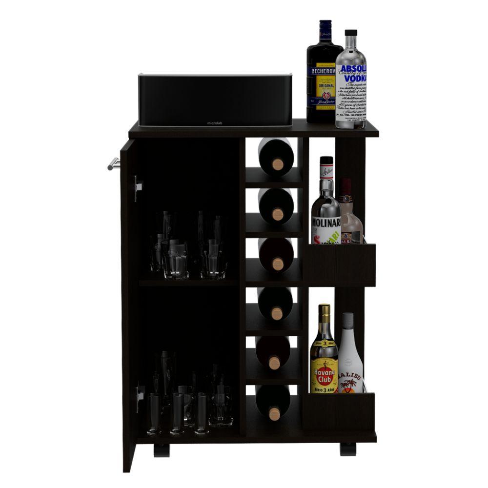 Bar Lunari Argus, Wengue, Con Espacio Para Botellas Y Porta Copas