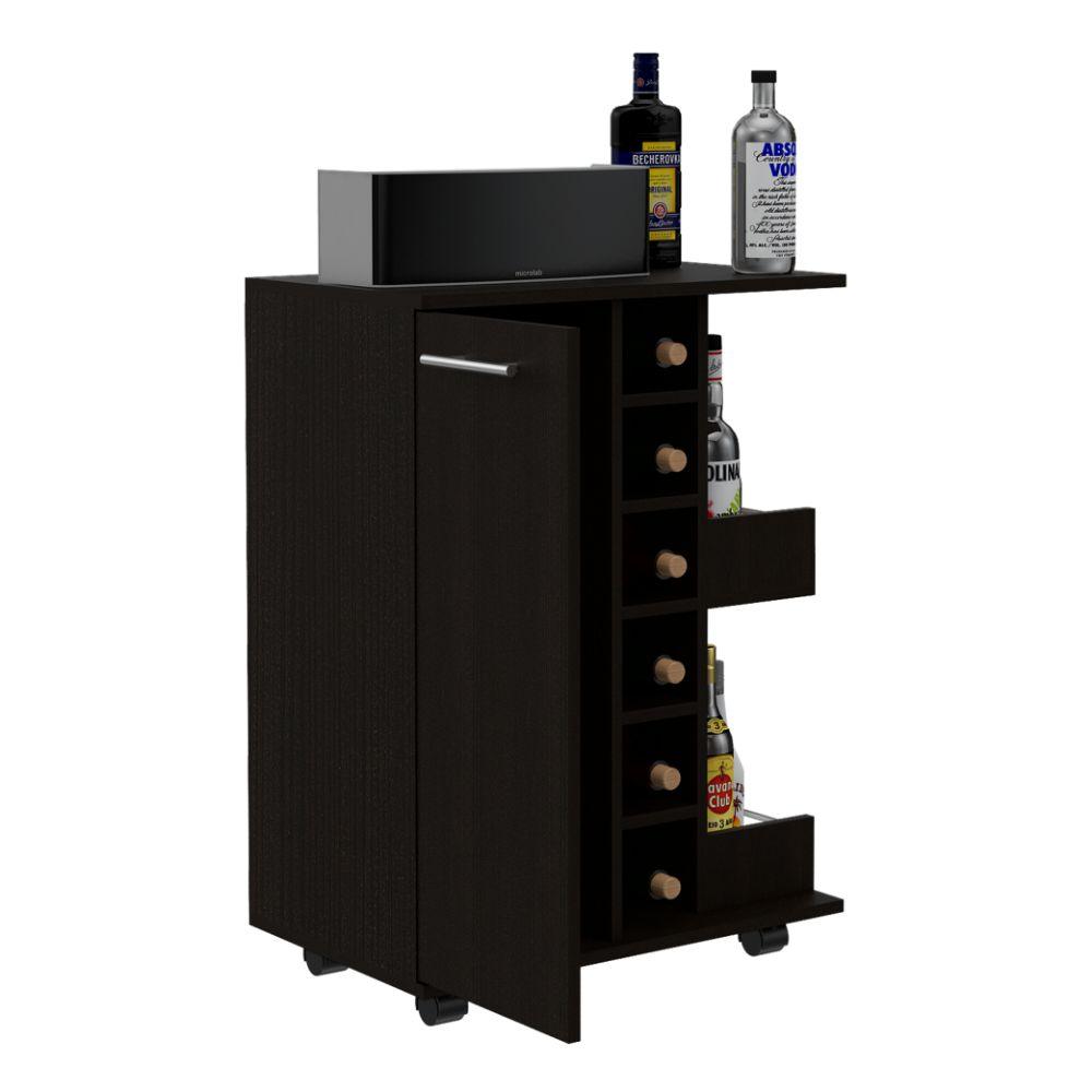 Bar Lunari Argus, Wengue, Con Espacio Para Botellas Y Porta Copas