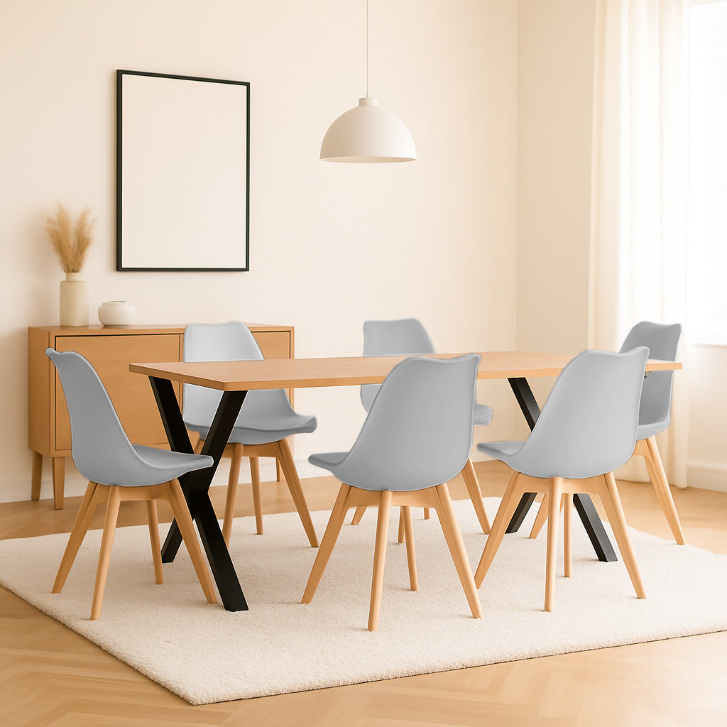 Juego de Comedor Indika macadamia con 6 Sillas Milano gris