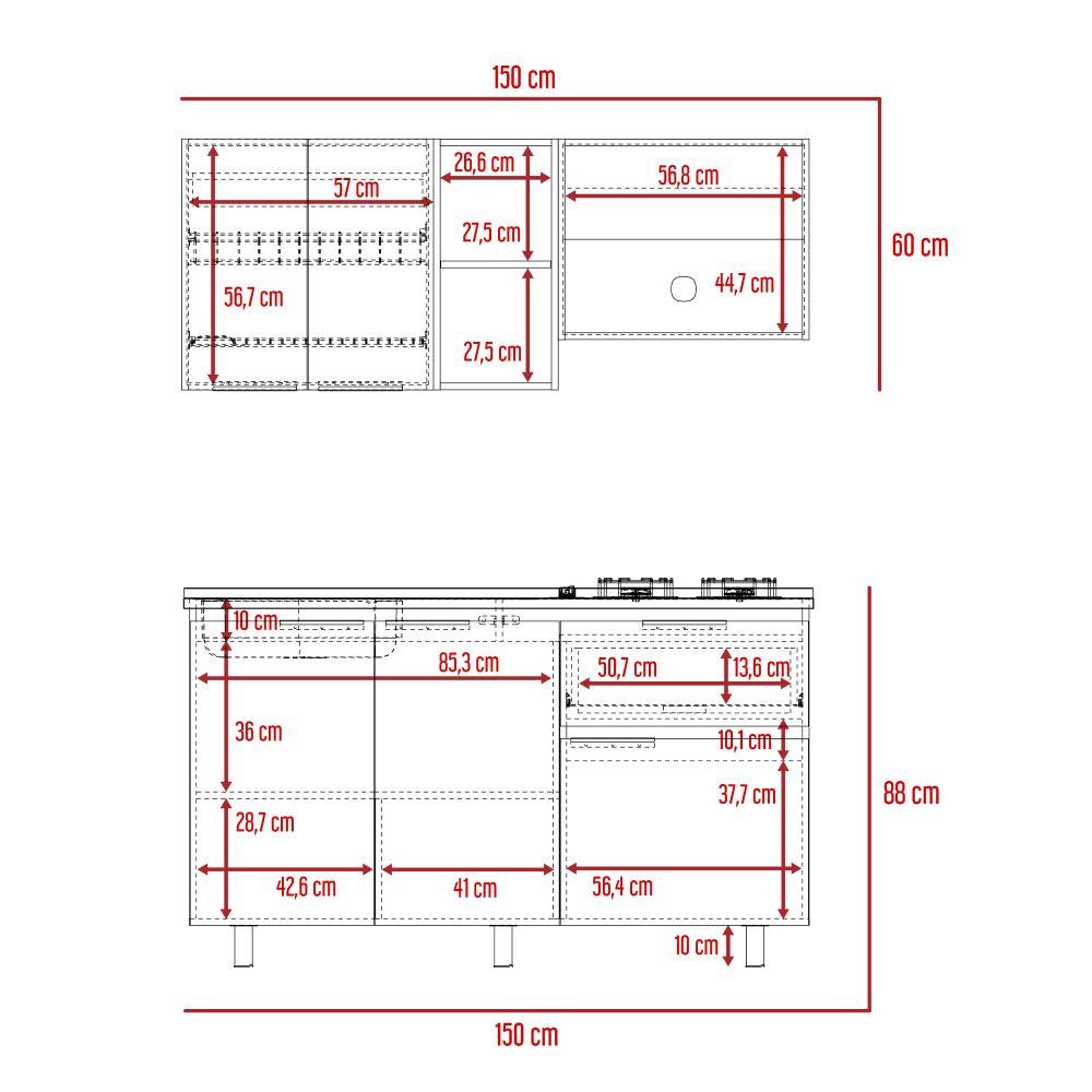 Cocina Integral Bilcont Y Blanco Con Mesón Izquierdo
