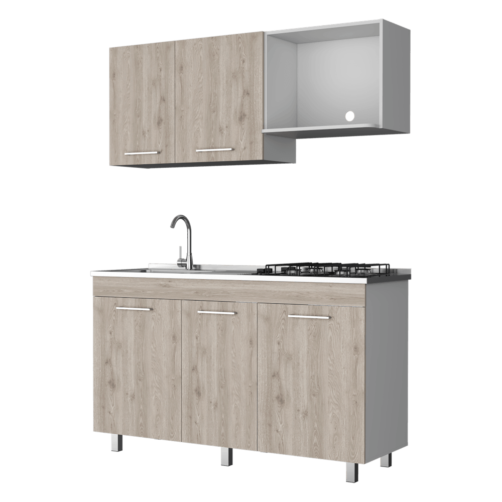 Cocina Integral Deinna Ceniza Y Blanco Con Mesón Izquierdo