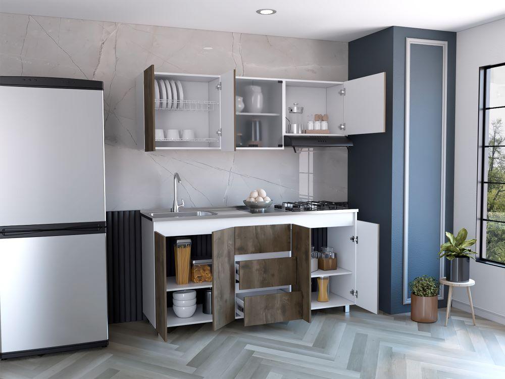 Cocina Integral Kaimor Blanco Y Nogal Con Mesón Izquierdo