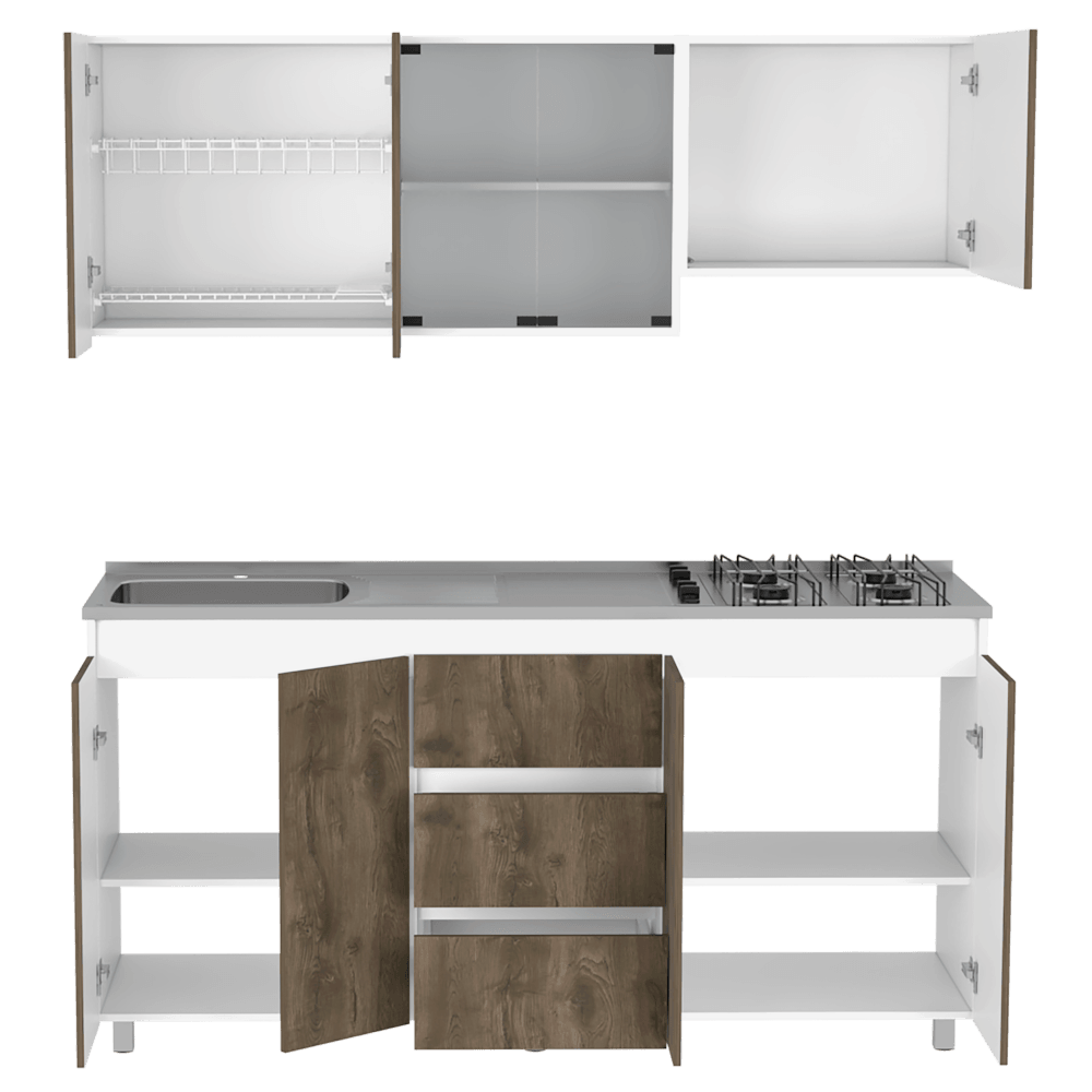 Cocina Integral Kaimor Blanco Y Nogal Con Mesón Izquierdo