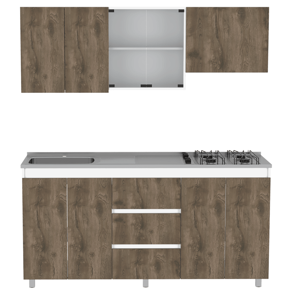 Cocina Integral Kaimor Blanco Y Nogal Con Mesón Izquierdo