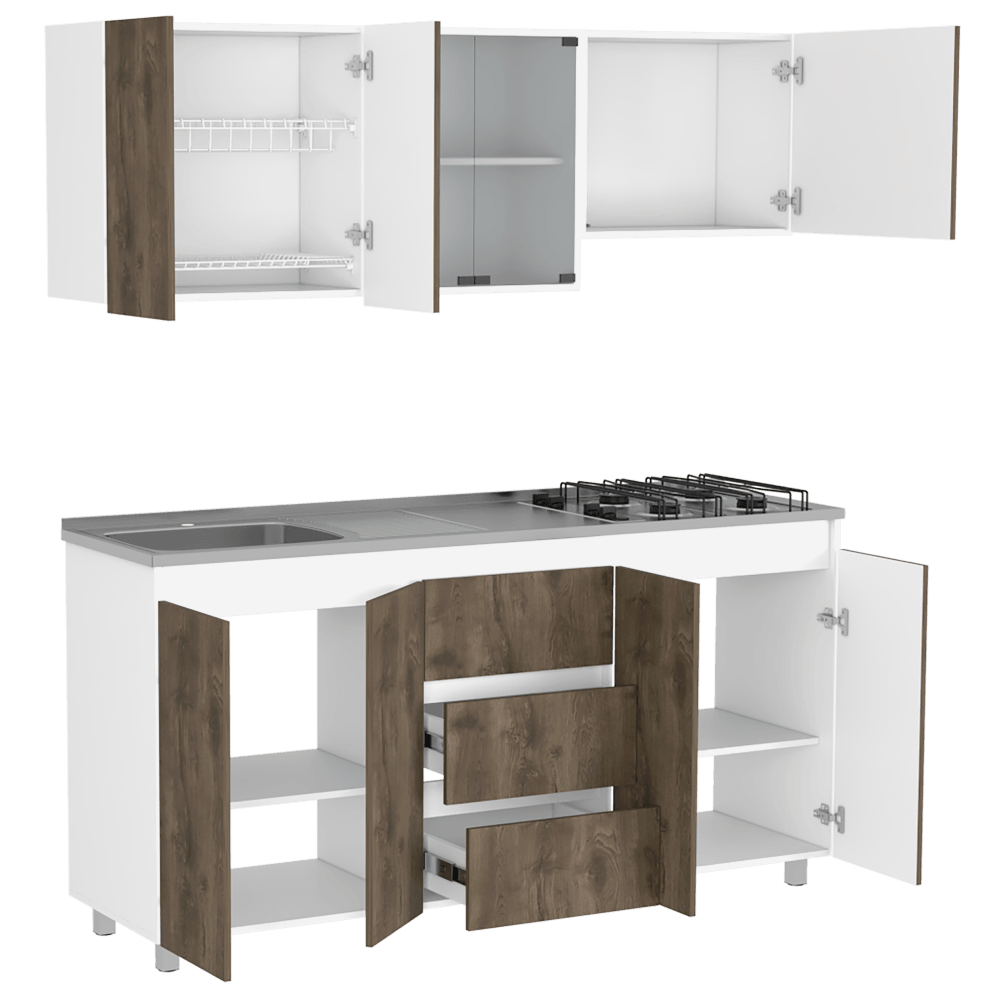 Cocina Integral Kaimor Blanco Y Nogal Con Mesón Izquierdo