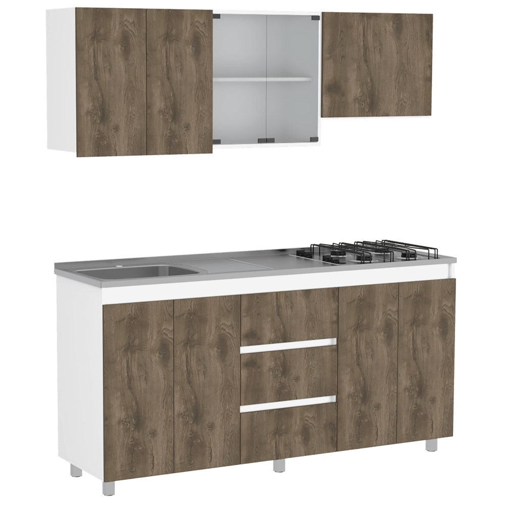 Cocina Integral Kaimor Blanco Y Nogal Con Mesón Izquierdo