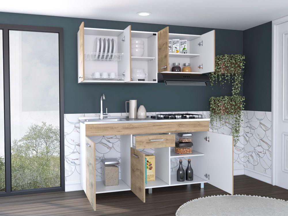 Cocina Integral Avorin Macadamia Y Blanco Con Mesón Izquierdo