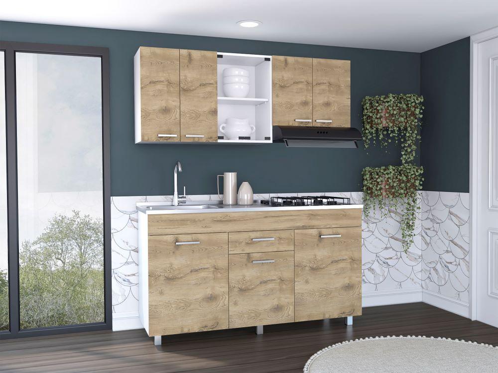 Cocina Integral Avorin Macadamia Y Blanco Con Mesón Izquierdo