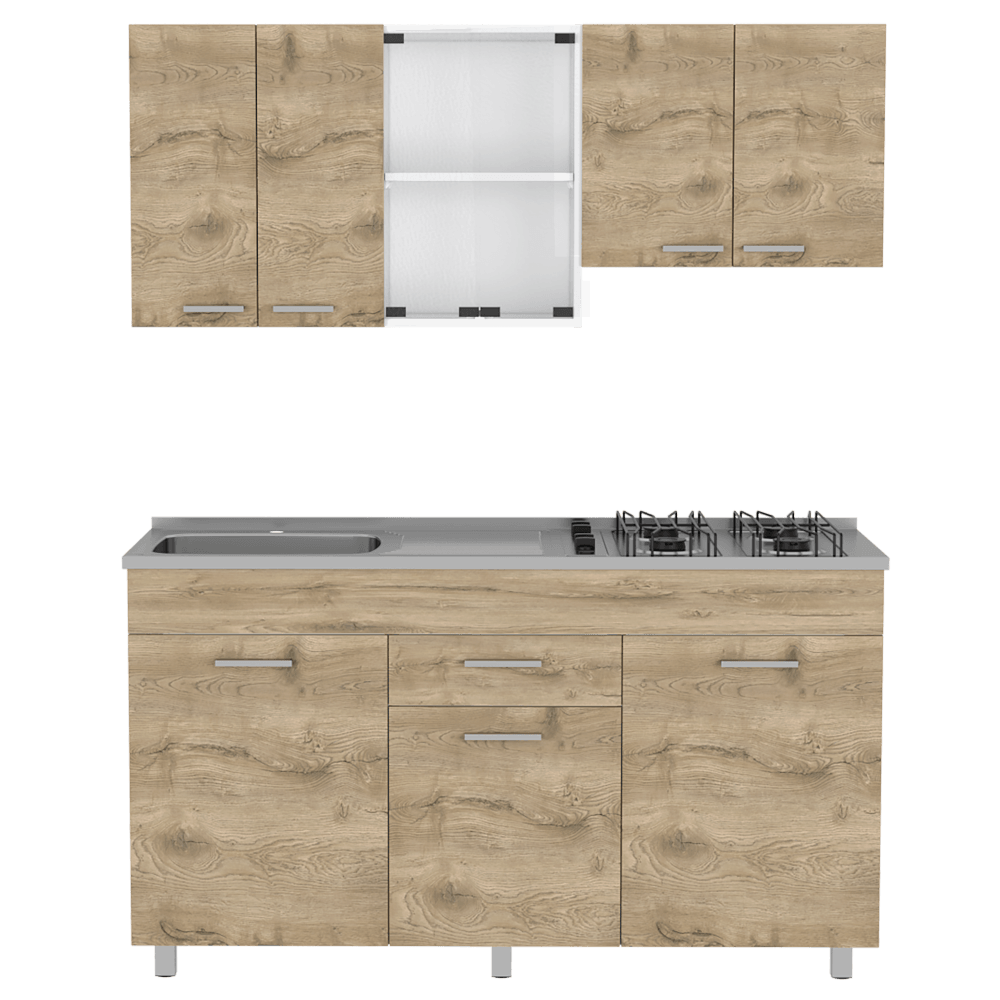 Cocina Integral Avorin Macadamia Y Blanco Con Mesón Izquierdo