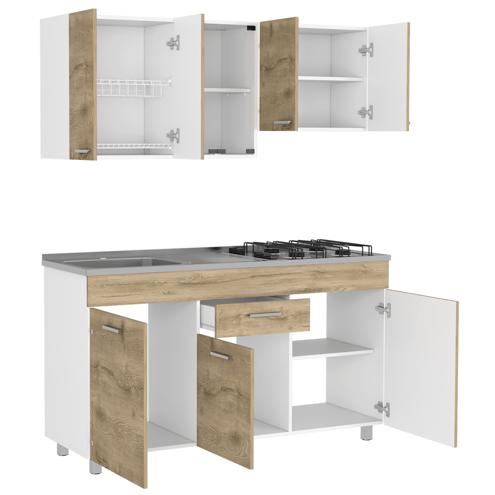 Cocina Integral Avorin Macadamia Y Blanco Con Mesón Izquierdo