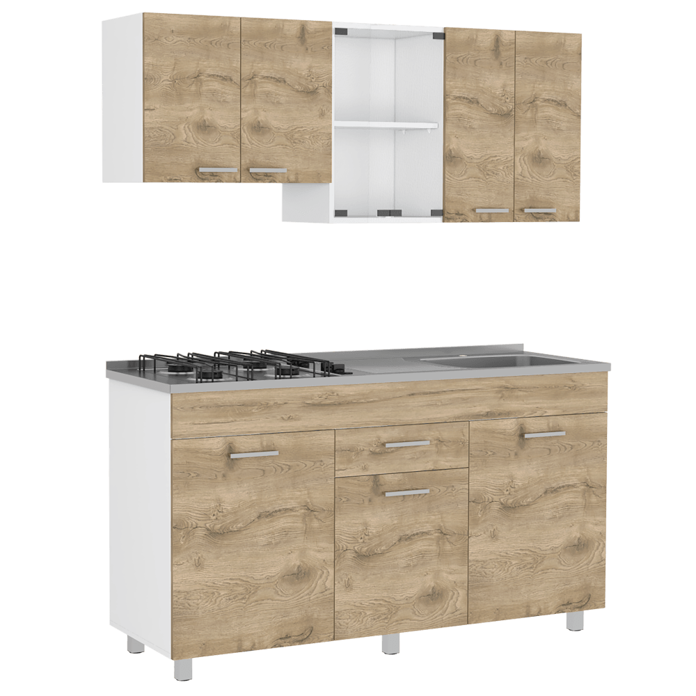 Cocina Integral Avorin Macadamia Y Blanco Con Mesón Derecho