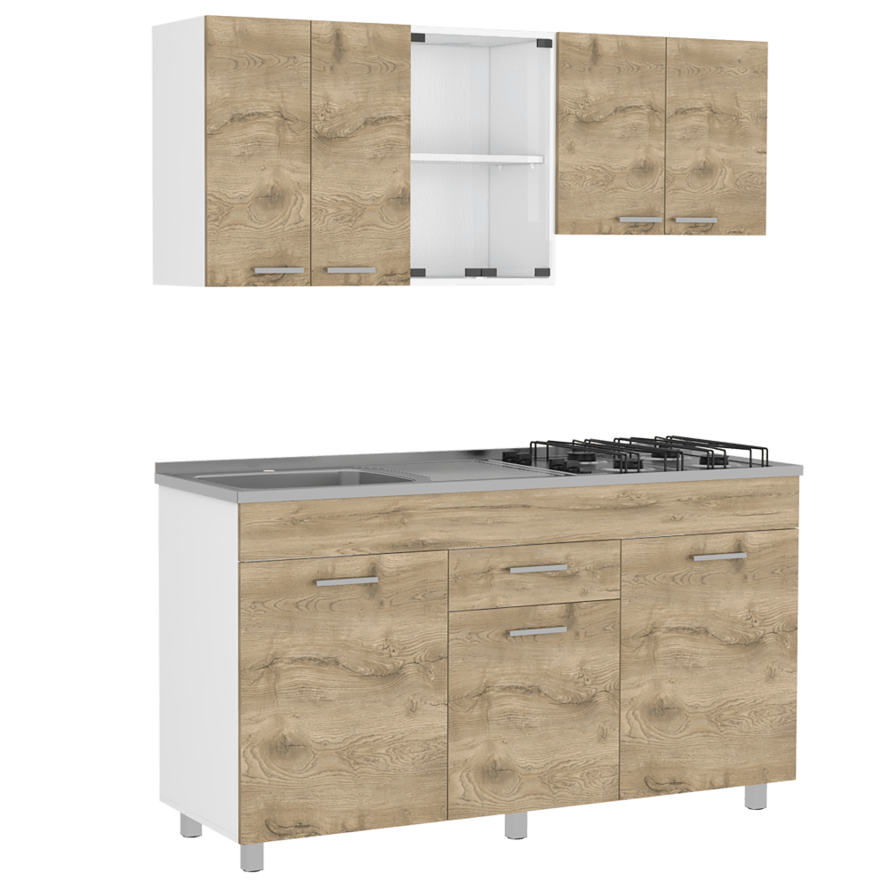 Cocina Integral Avorin Macadamia Y Blanco Con Mesón Izquierdo
