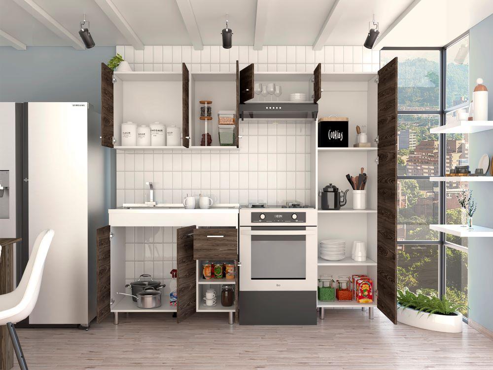 Cocina Integral Flummer Chocolate Y Blanco Con Mesón Izquierdo