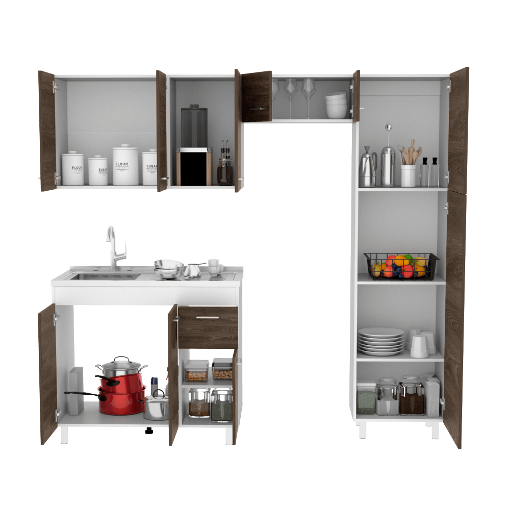 Cocina Integral Flummer Chocolate Y Blanco Con Mesón Izquierdo