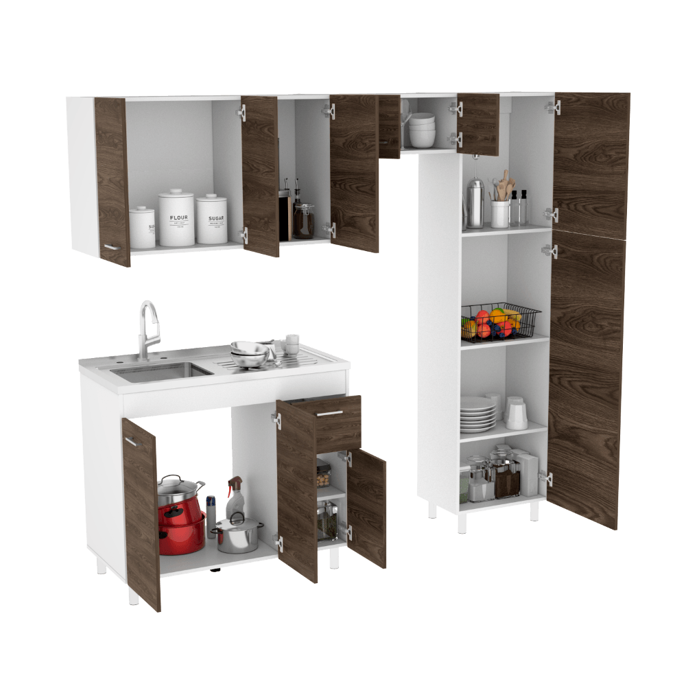 Cocina Integral Flummer Chocolate Y Blanco Con Mesón Izquierdo