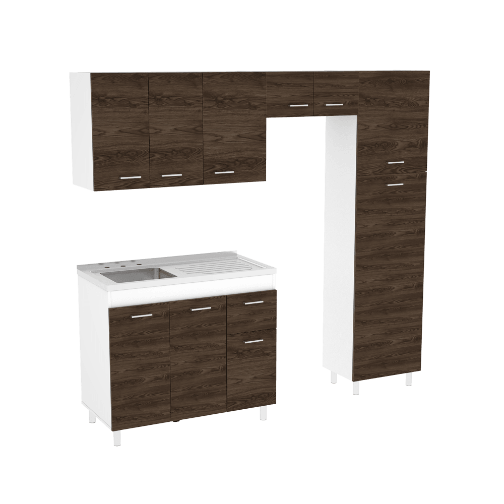 Cocina Integral Flummer Chocolate Y Blanco Con Mesón Izquierdo