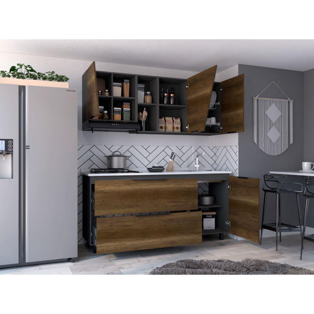 Cocina Integral Siguin Cobre Y Plata Oscuro Con Mesón Derecho