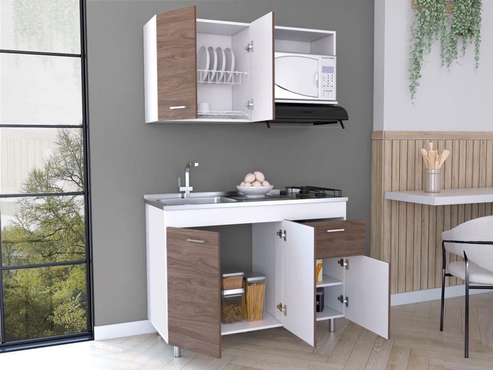 Cocina Integral Ekovia Blanco Y Castaño Con Meson Izquierdo