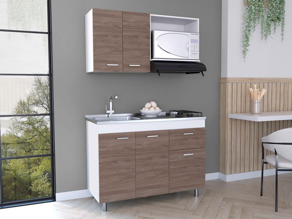 Cocina Integral Ekovia Blanco Y Castaño Con Meson Izquierdo