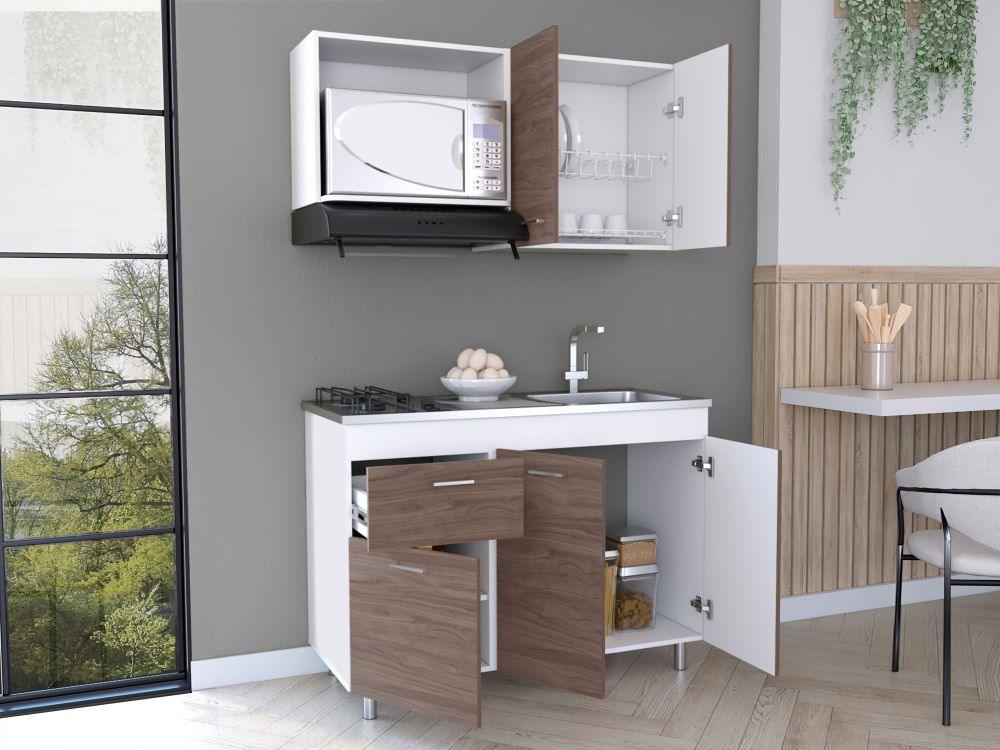 Cocina Integral Ekovia Blanco Y Castaño Con Meson Derecho