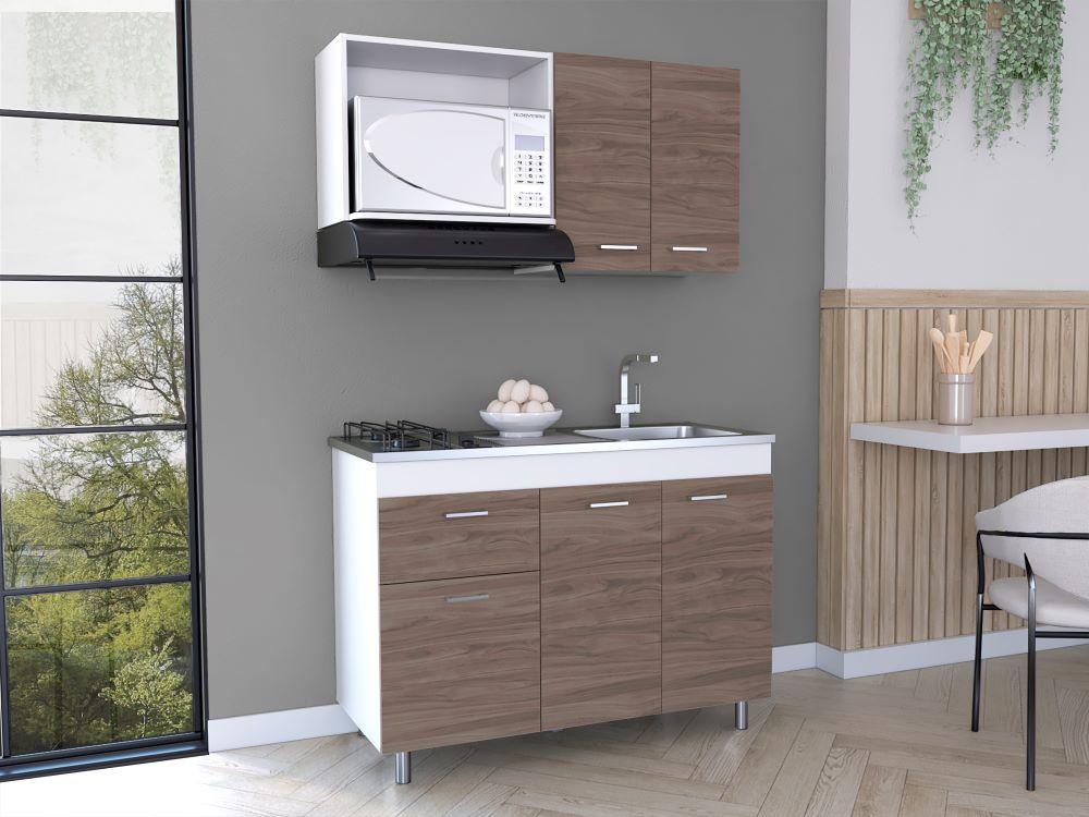 Cocina Integral Ekovia Blanco Y Castaño Con Meson Derecho