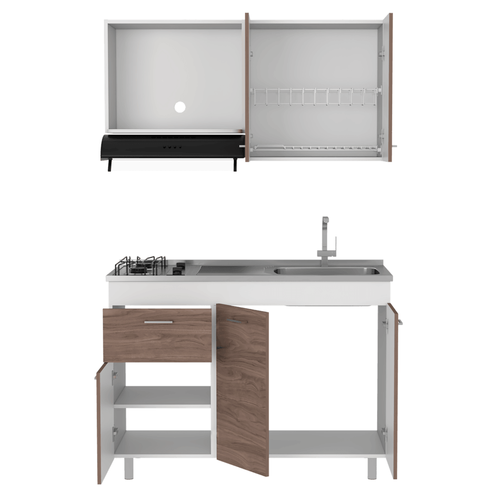 Cocina Integral Ekovia Blanco Y Castaño Con Meson Derecho