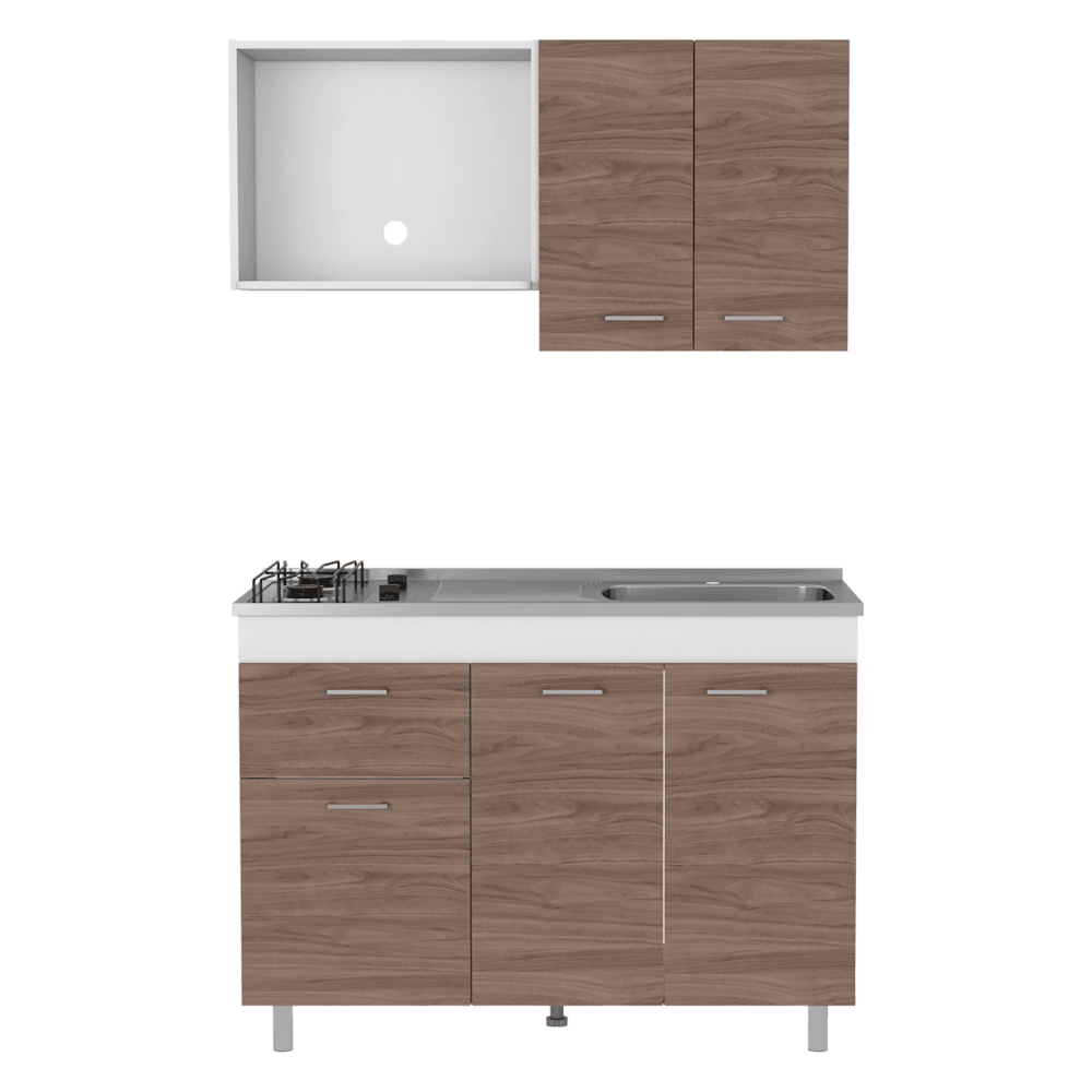 Cocina Integral Ekovia Blanco Y Castaño Con Meson Derecho