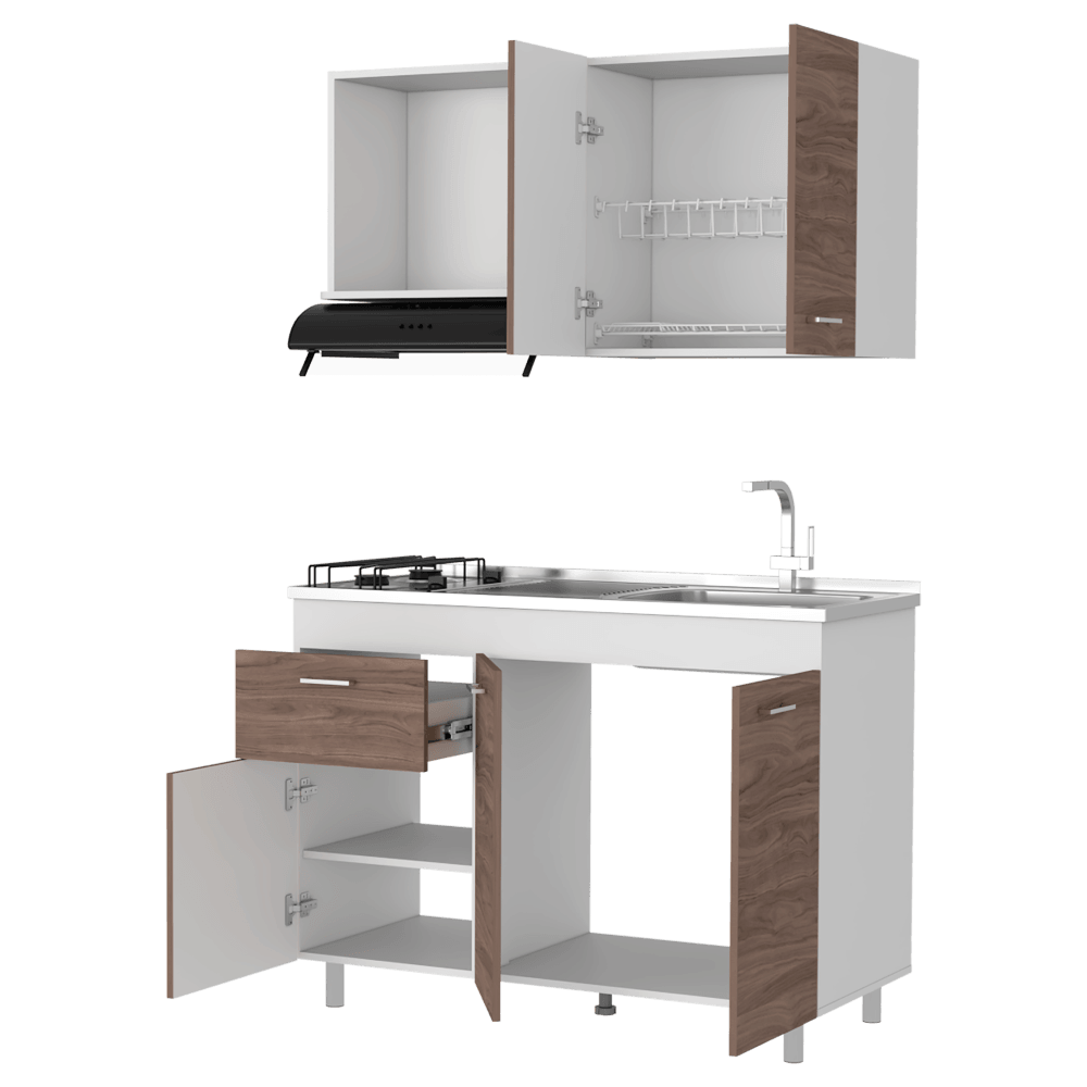 Cocina Integral Ekovia Blanco Y Castaño Con Meson Derecho
