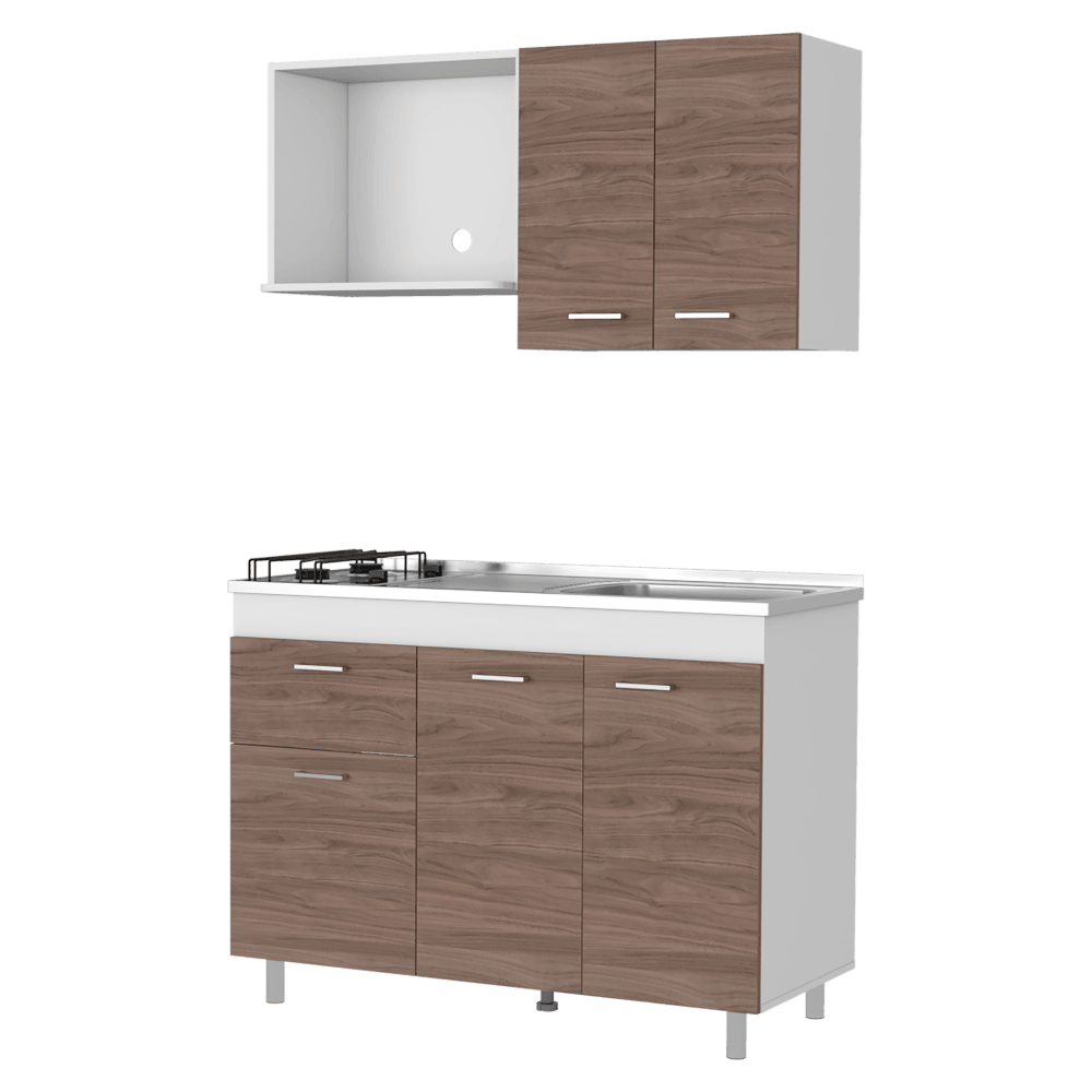 Cocina Integral Ekovia Blanco Y Castaño Con Meson Derecho