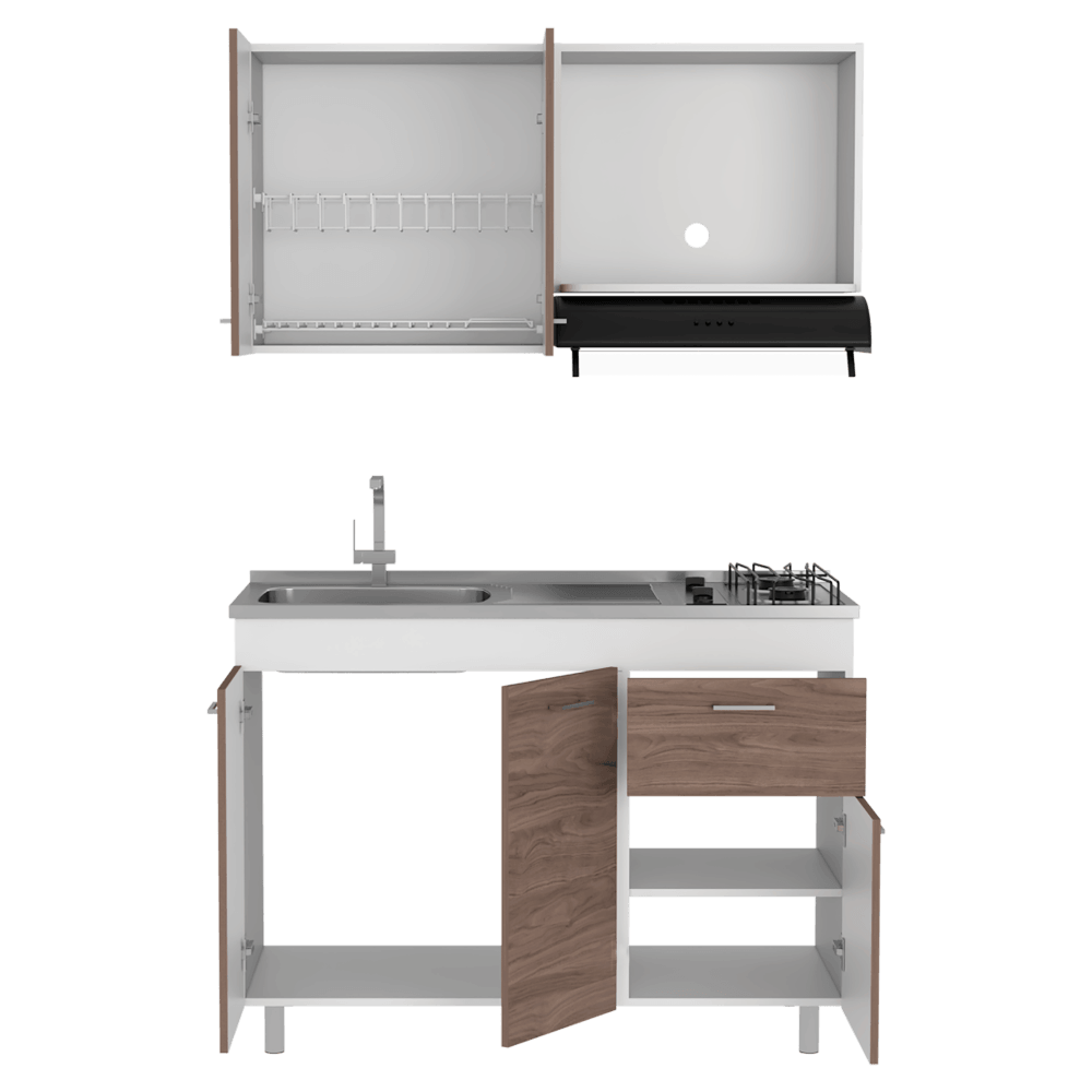 Cocina Integral Ekovia Blanco Y Castaño Con Meson Izquierdo
