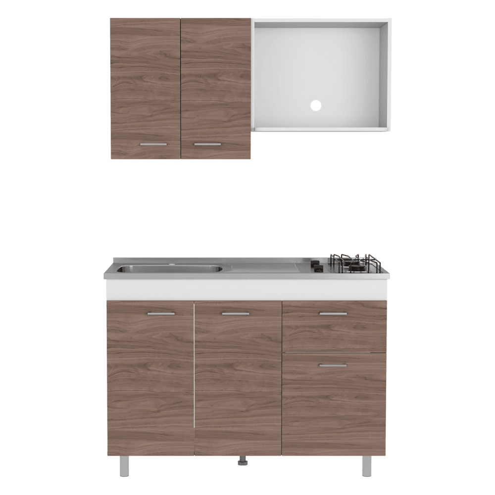 Cocina Integral Ekovia Blanco Y Castaño Con Meson Izquierdo