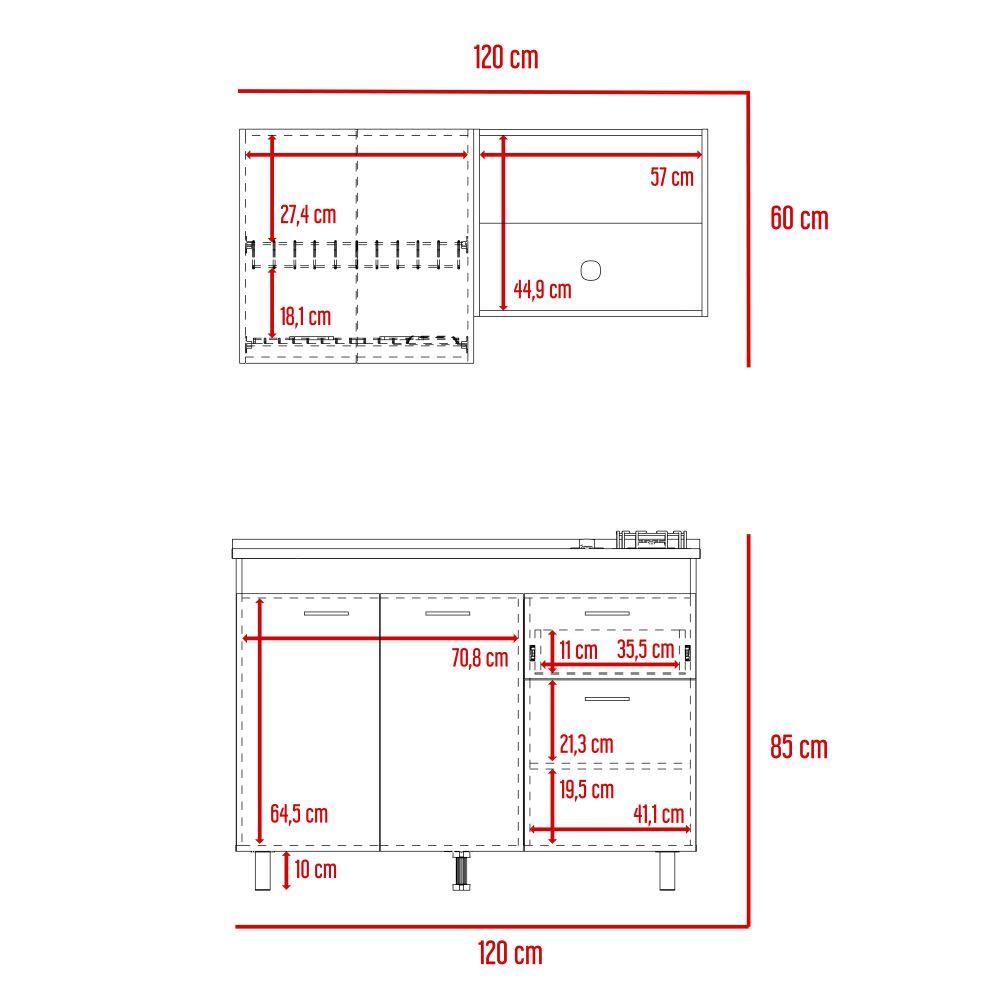 Cocina Integral Ekovia Blanco Y Castaño Con Meson Izquierdo