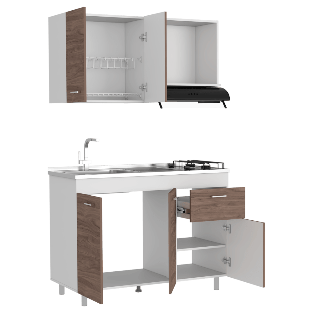 Cocina Integral Ekovia Blanco Y Castaño Con Meson Izquierdo