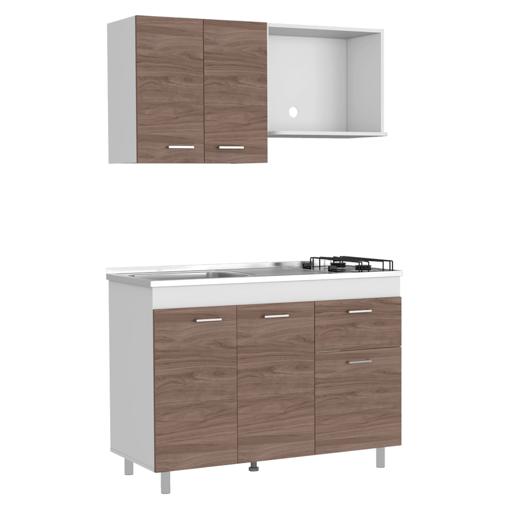 Cocina Integral Ekovia Blanco Y Castaño Con Meson Izquierdo