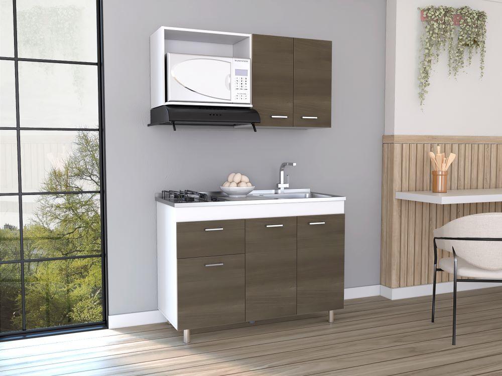 Cocina Integral Ekovia Blanco Y Canela Con Meson Derecho