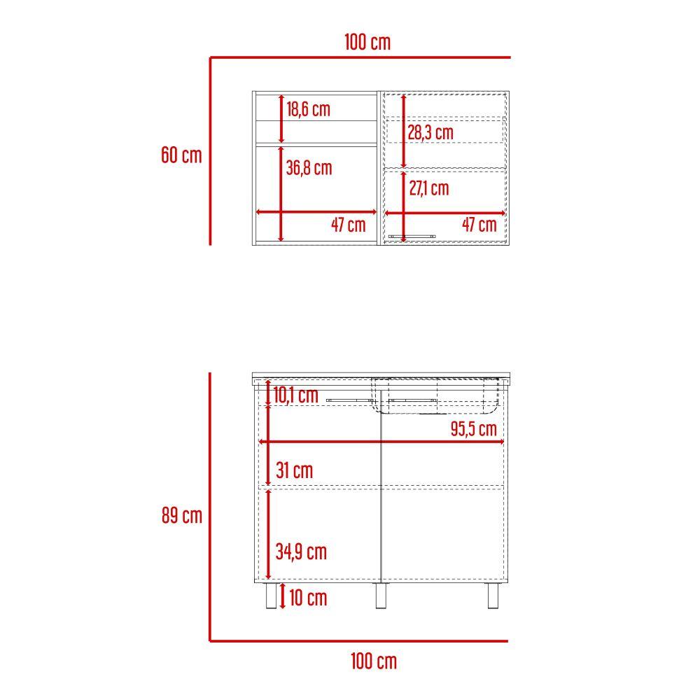 Cocina Integral Shelf Blanco Y Nogal Con Mesón Derecho
