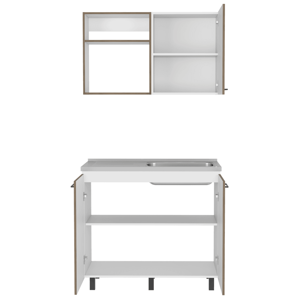 Cocina Integral Shelf Blanco Y Nogal Con Mesón Derecho