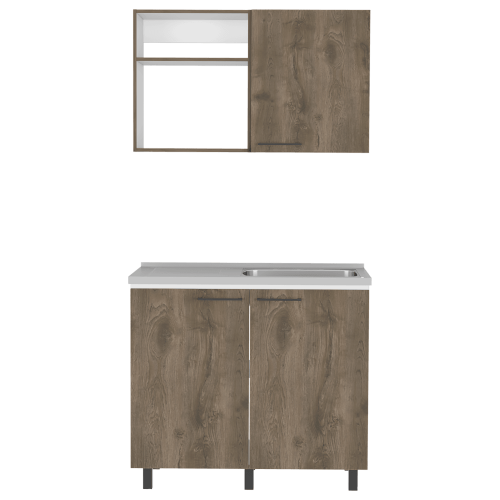 Cocina Integral Shelf Blanco Y Nogal Con Mesón Derecho