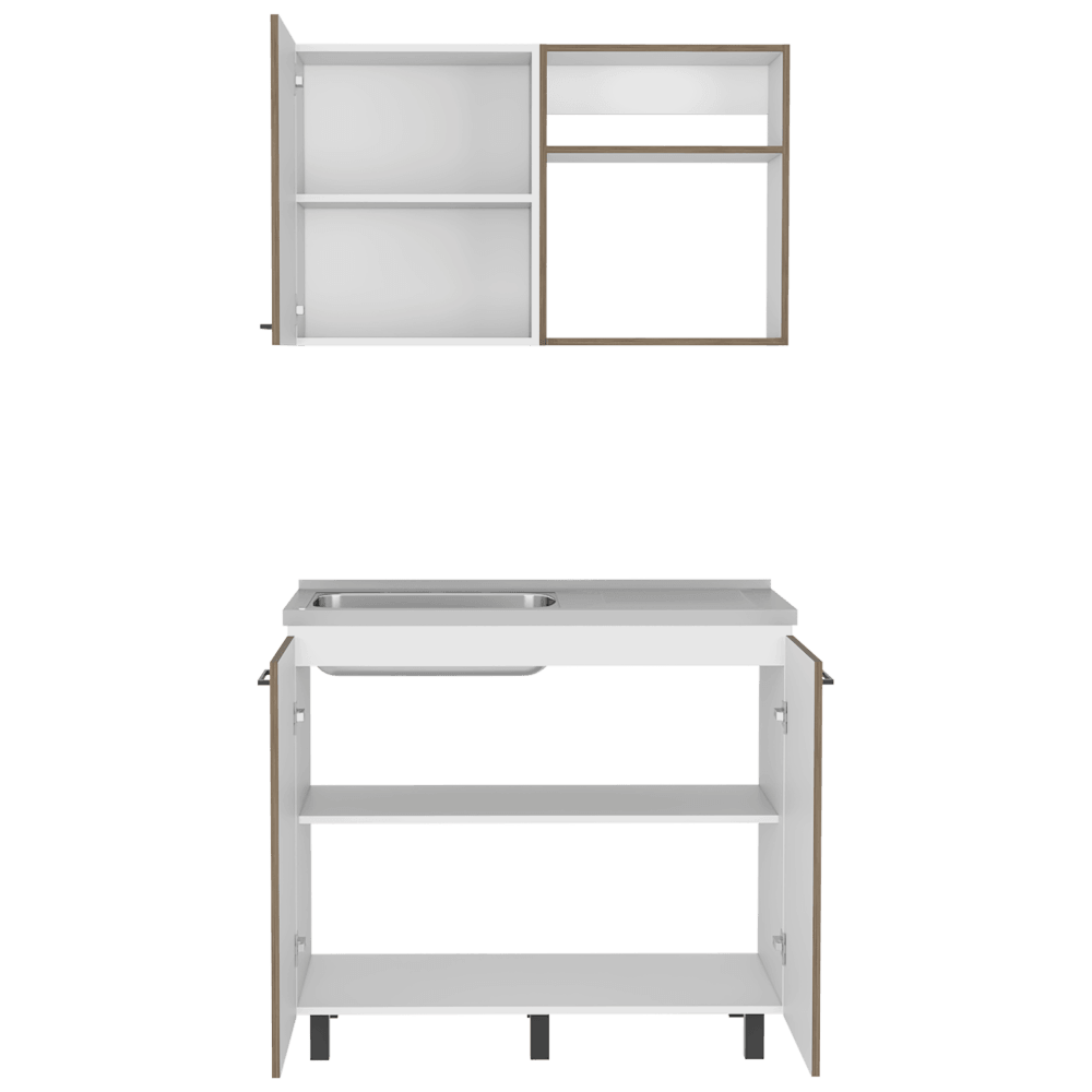 Cocina Integral Shelf Blanco Y Nogal Con Mesón Izquierdo