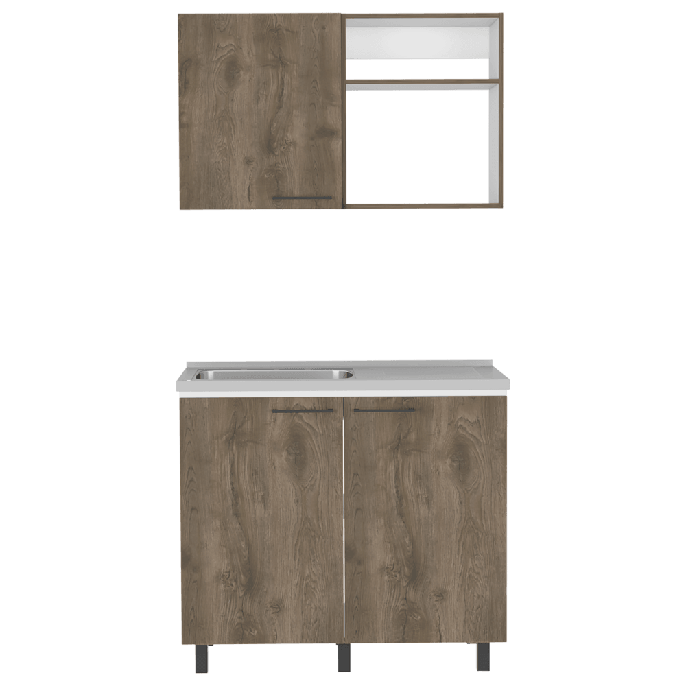 Cocina Integral Shelf Blanco Y Nogal Con Mesón Izquierdo