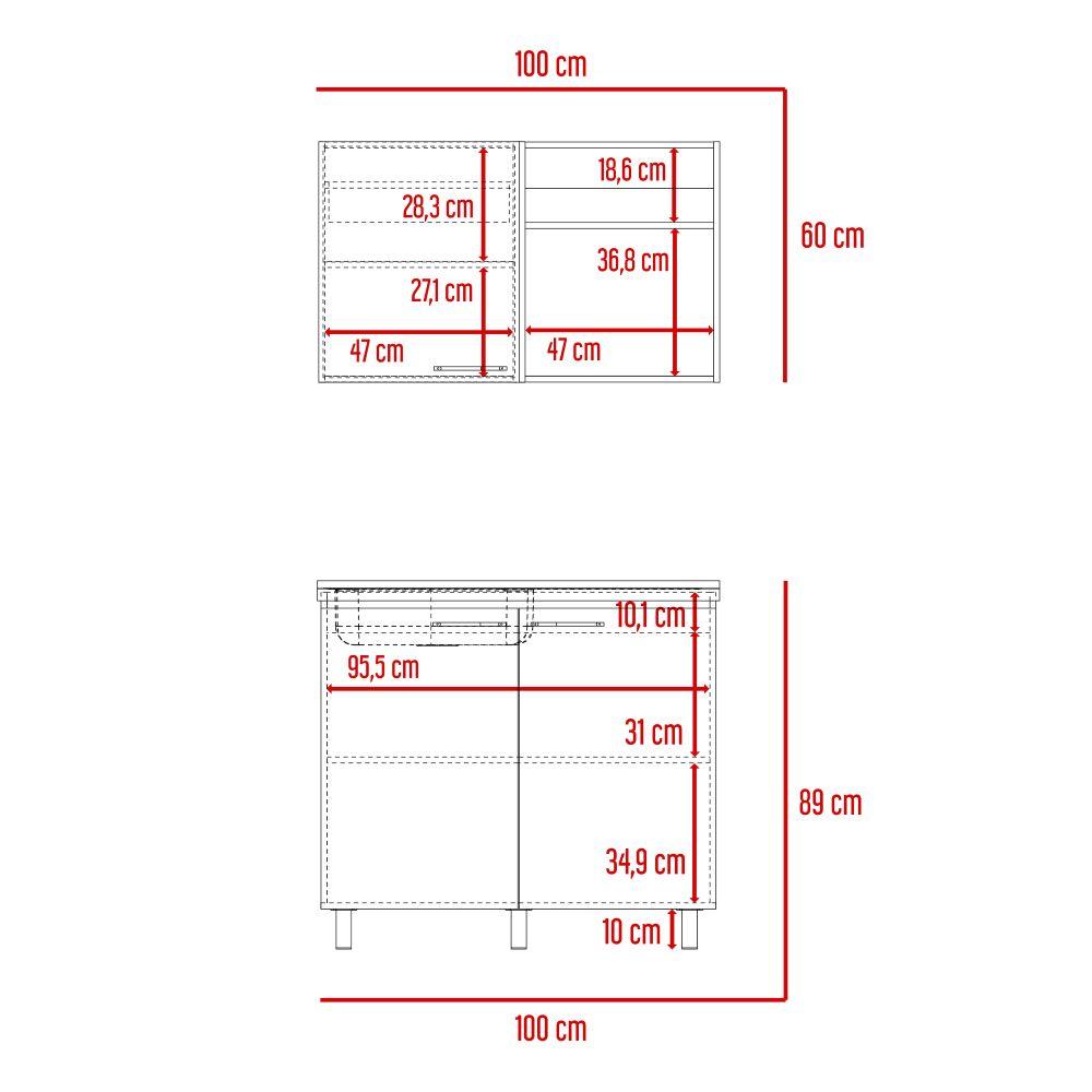 Cocina Integral Shelf Blanco Y Nogal Con Mesón Izquierdo