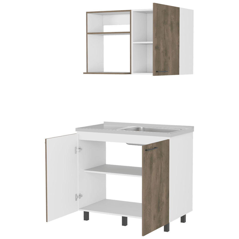 Cocina Integral Shelf Blanco Y Nogal Con Mesón Derecho