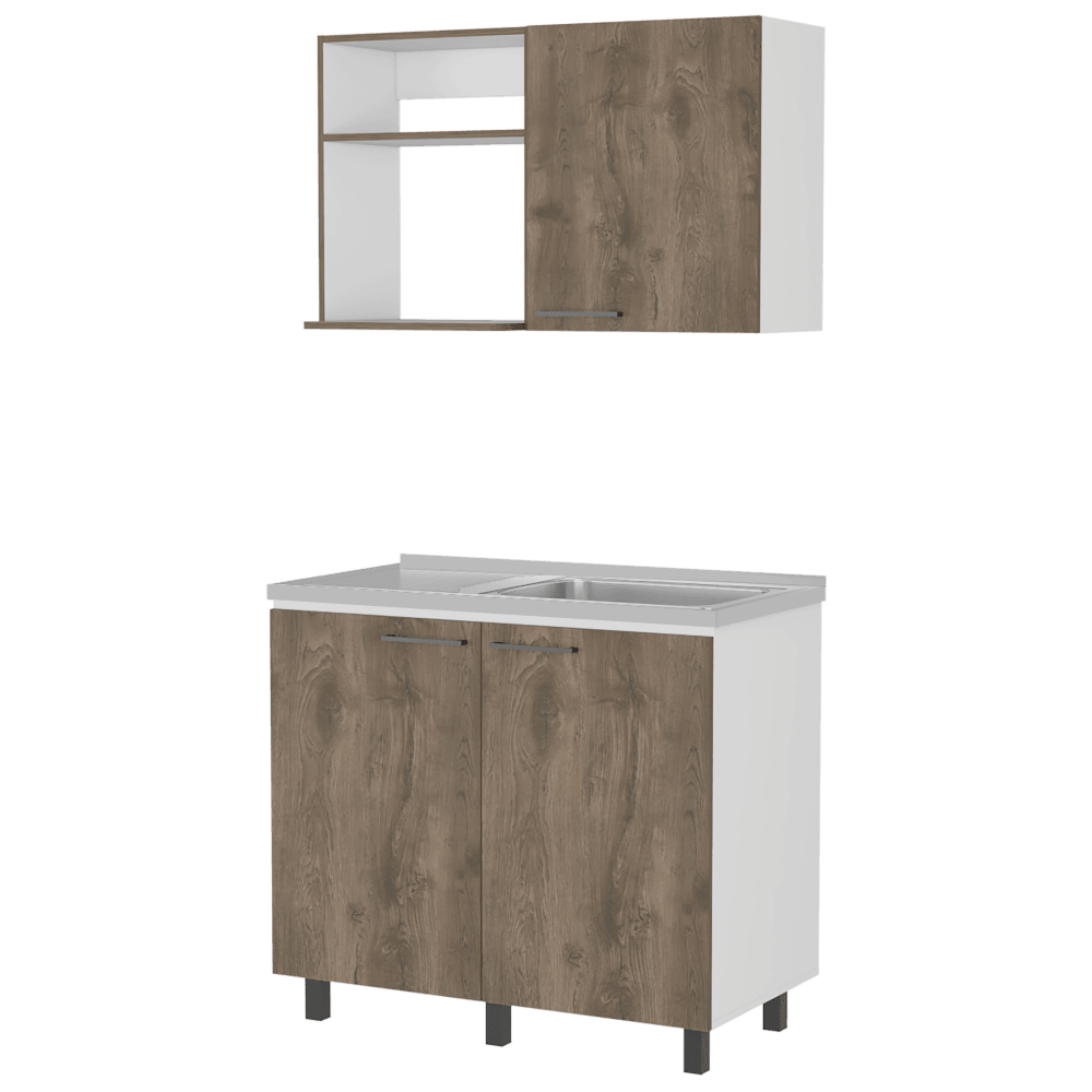 Cocina Integral Shelf Blanco Y Nogal Con Mesón Derecho